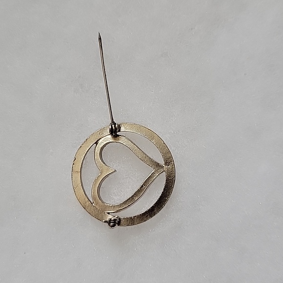 Vintage Heart Inside Circle Rhinestone Brooch Pin - Picture 5 of 5